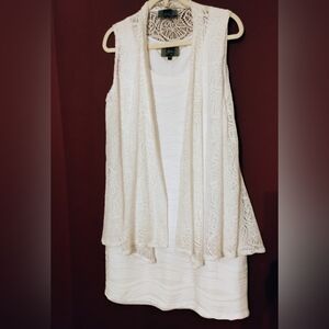 Slinky Brand White Mini Dress with Lace Overlay Vest